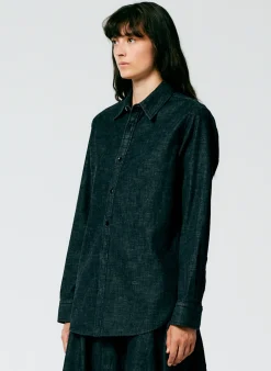 Light Weight Stone Washed Denim Charlie Slim Shirt-Tibi Hot