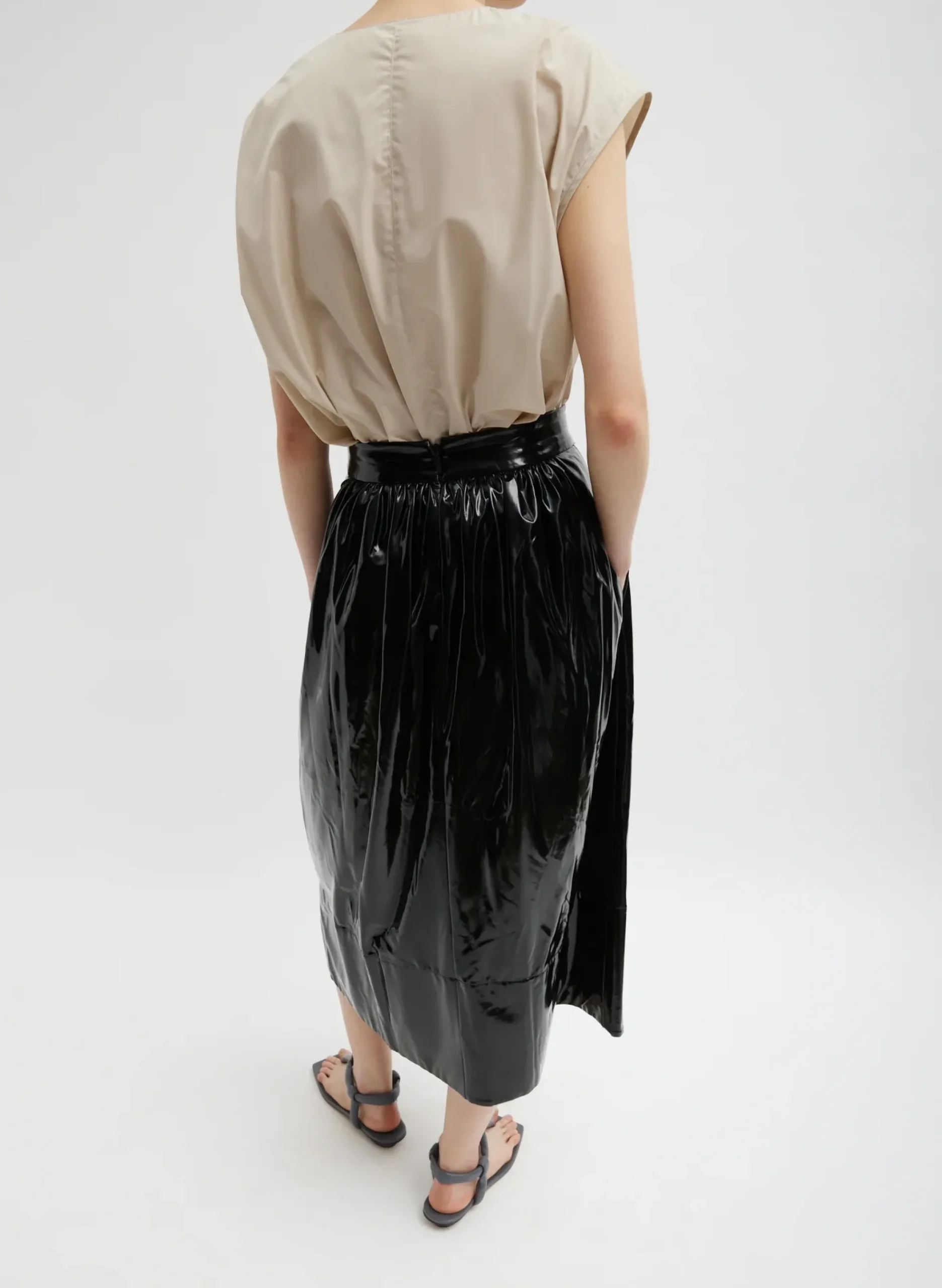 Light Weight Stretch Patent Smocking Waistband Full Skirt-Tibi Sale