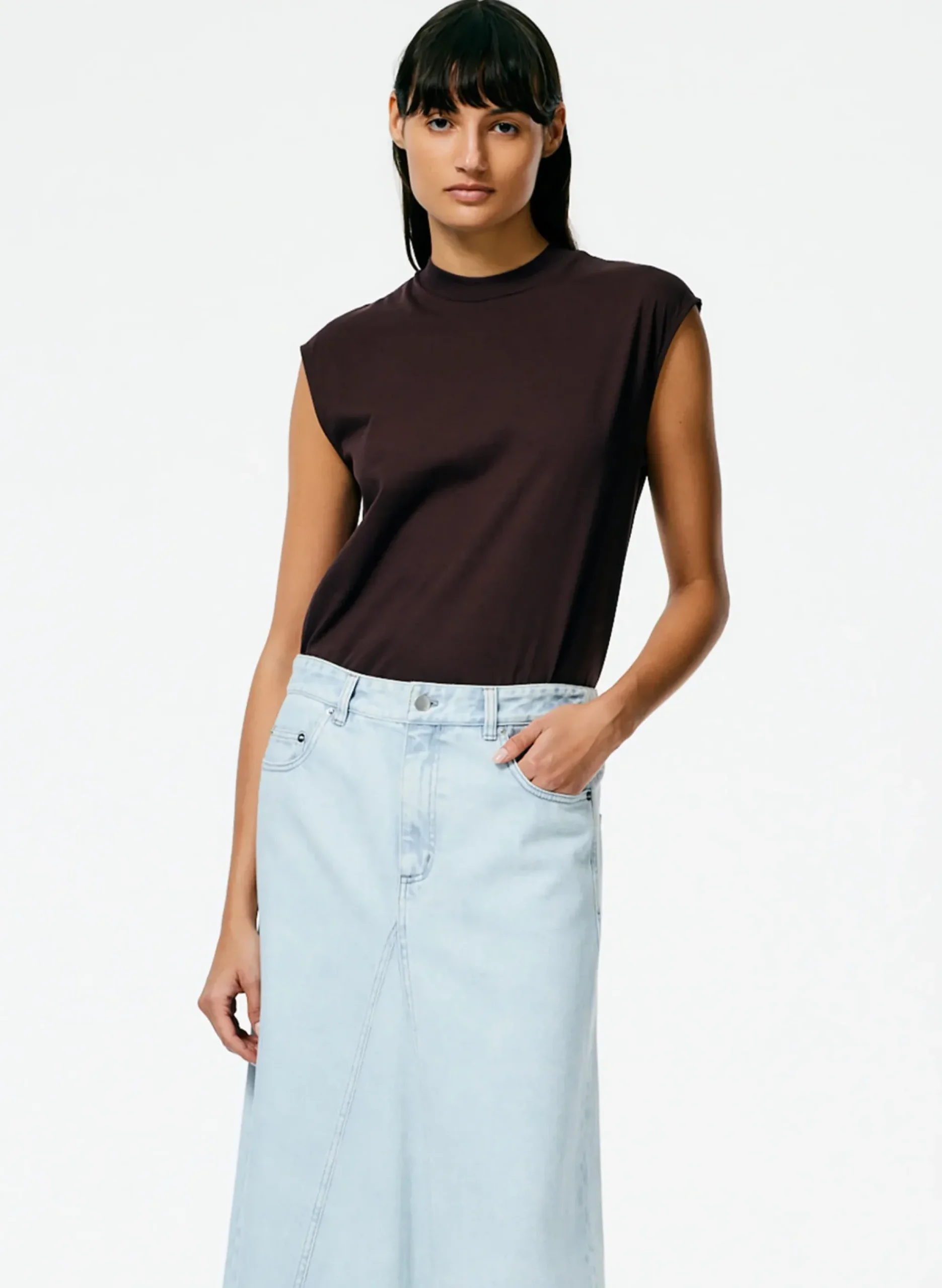 Mock Neck Sleeveless T-Shirt-Tibi Outlet