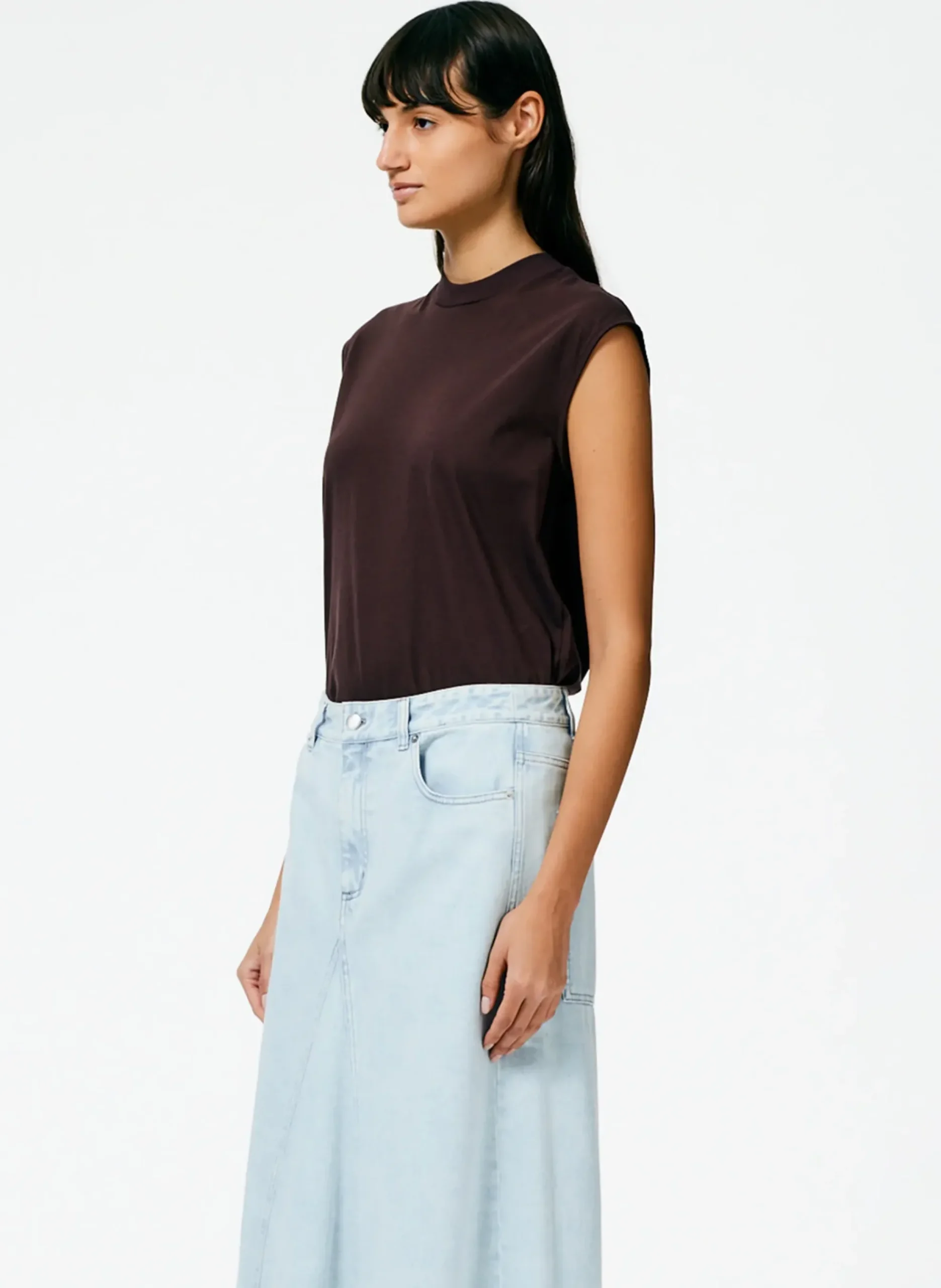 Mock Neck Sleeveless T-Shirt-Tibi Outlet