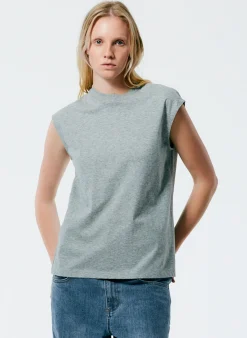 Mock Neck Sleeveless T-Shirt-Tibi Hot