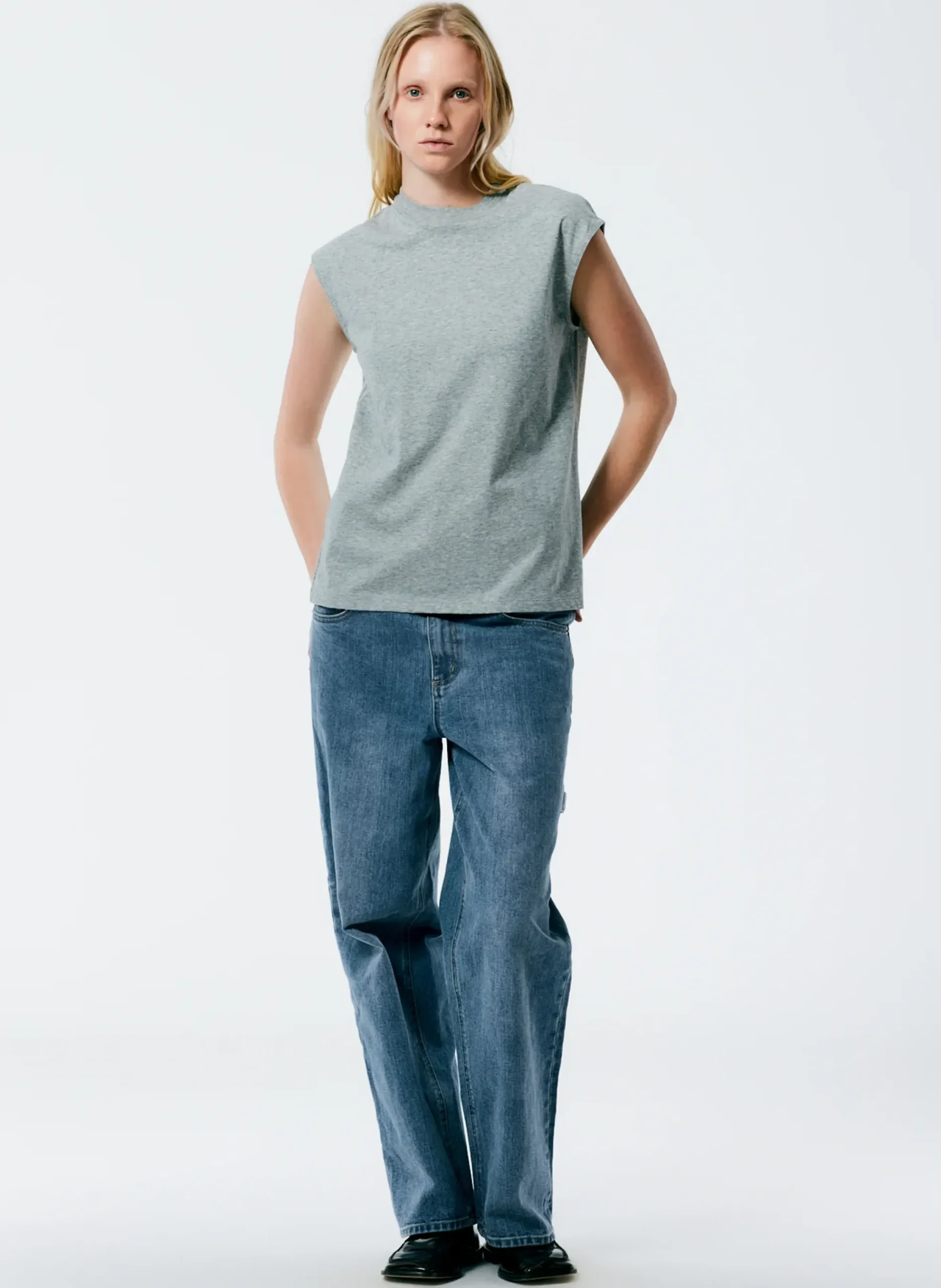 Mock Neck Sleeveless T-Shirt-Tibi Hot