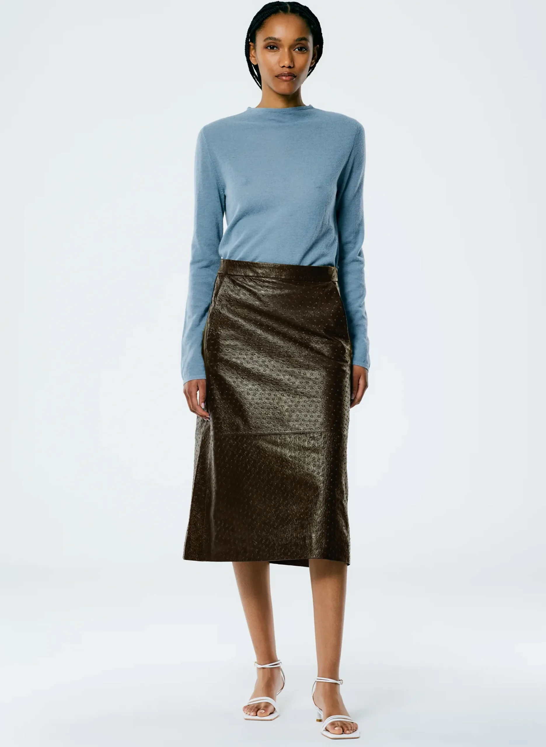 Ostrich Leather A-Line Skirt-Tibi Sale