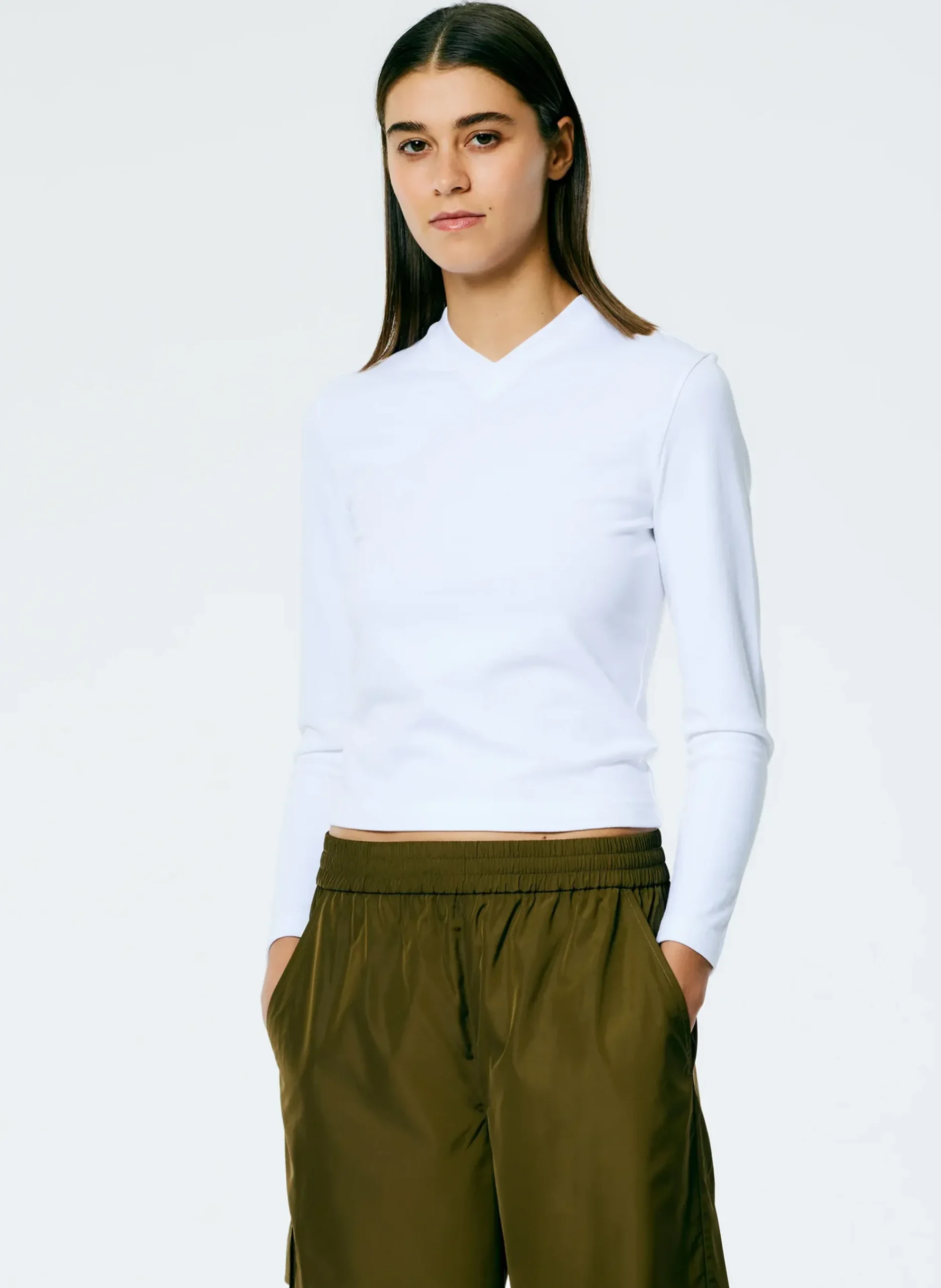 Perfect Shrunken V-Neck T-Shirt-Tibi Discount