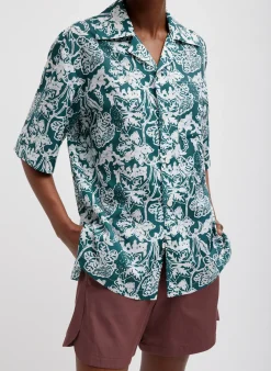 Recycled Nylon Batik Camp Shirt-Tibi Clearance