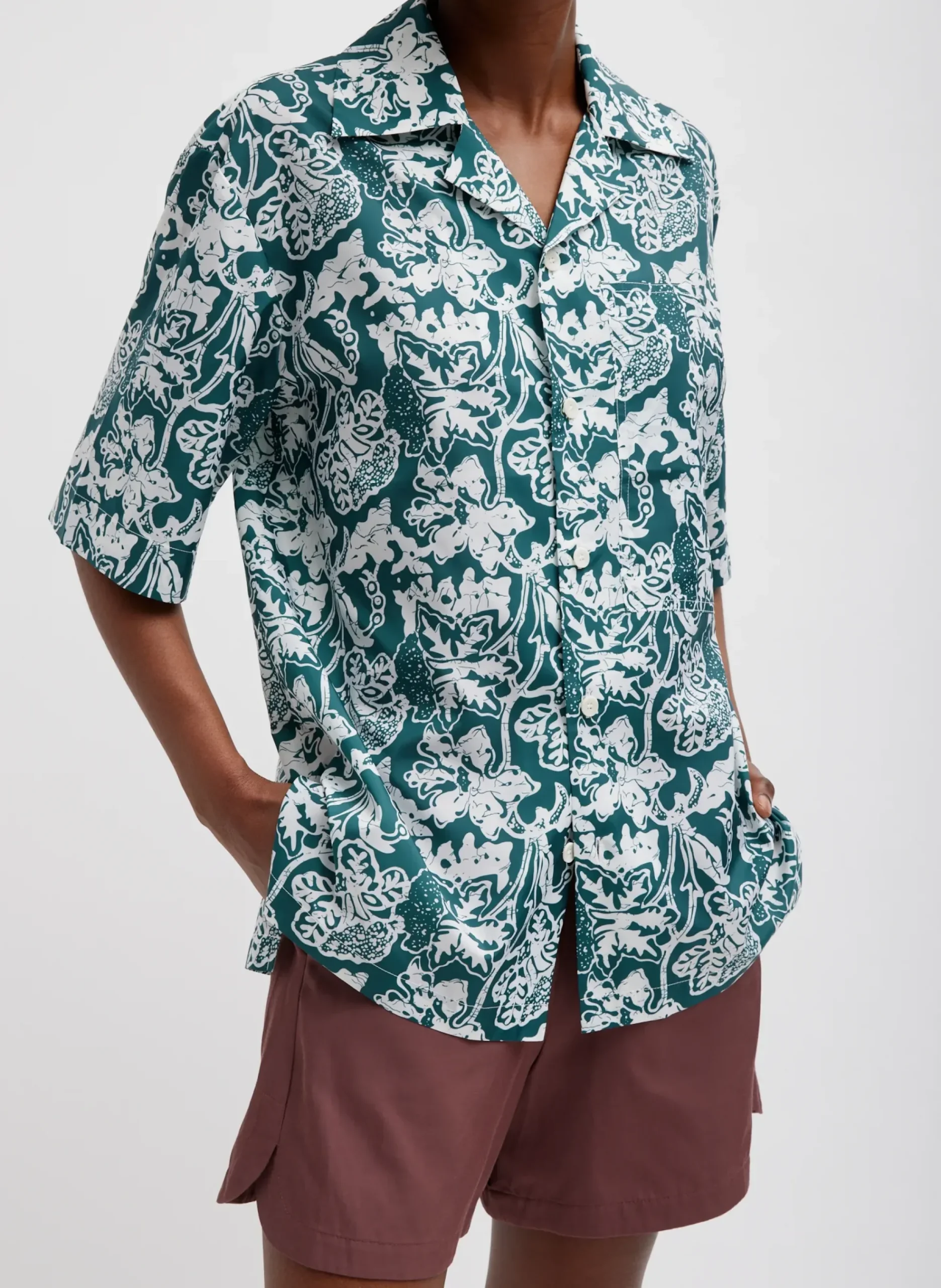 Recycled Nylon Batik Camp Shirt-Tibi Clearance