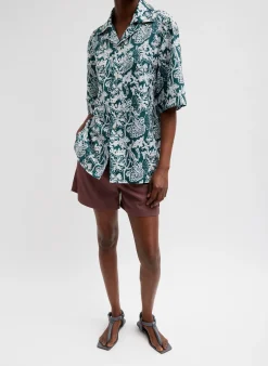 Recycled Nylon Batik Camp Shirt-Tibi Clearance