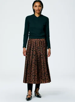 Recycled Sporty Nylon Cheetah Pleated Pull On Skirt-Tibi Outlet