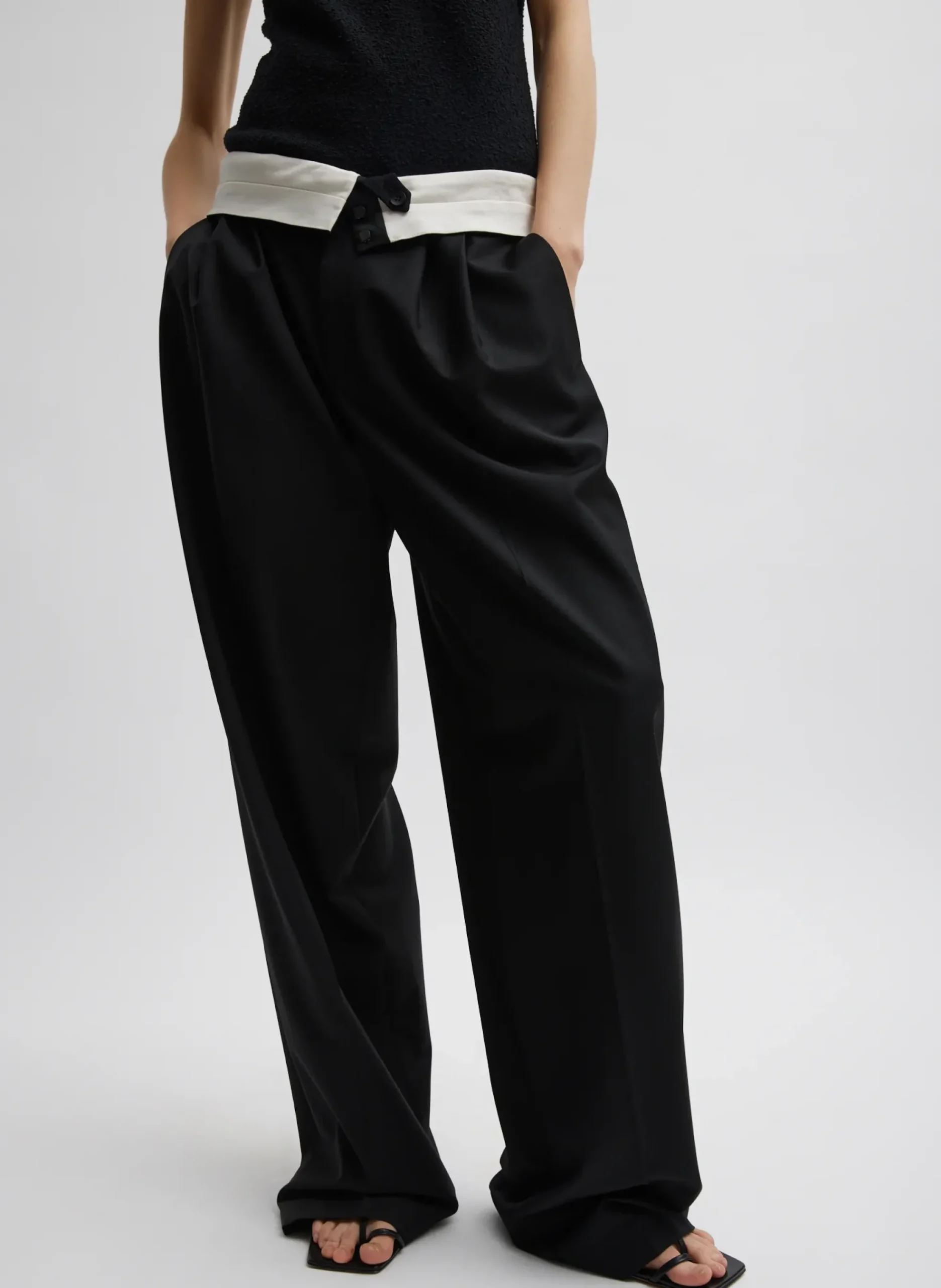 Recycled Tropical Wool Fold Over Pant-Tibi Discount