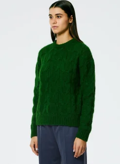 Soft Mohair Cable Crewneck Easy Pullover-Tibi Clearance