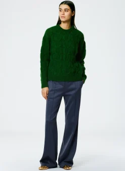 Soft Mohair Cable Crewneck Easy Pullover-Tibi Clearance