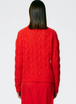 Soft Mohair Cable Crewneck Easy Pullover-Tibi Discount