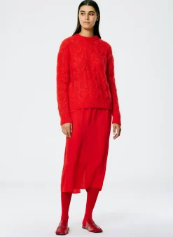 Soft Mohair Cable Crewneck Easy Pullover-Tibi Discount