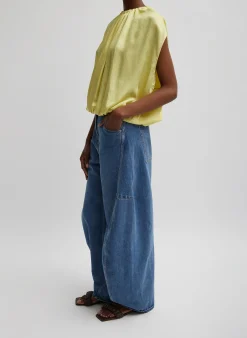 Spring Acetate Shirred Neck Circular Top-Tibi Fashion