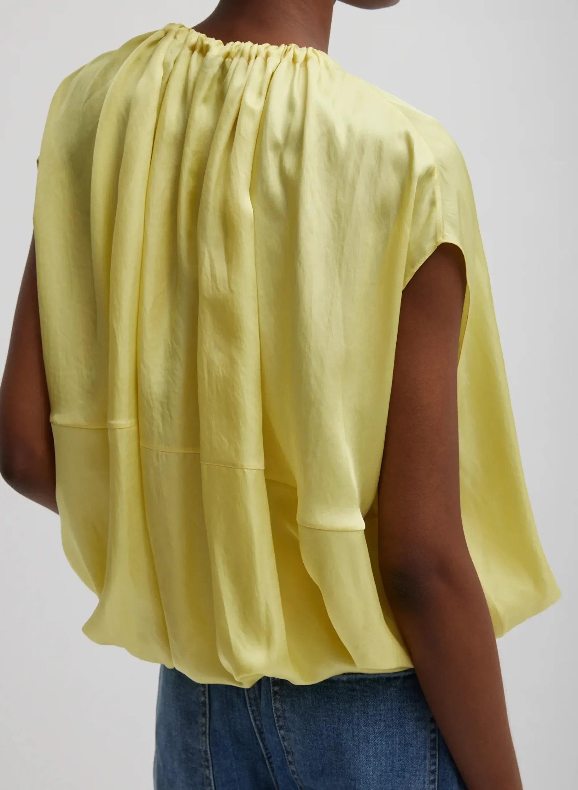Spring Acetate Shirred Neck Circular Top-Tibi Fashion
