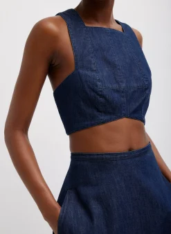 Summer Denim Square Neck Cropped Top-Tibi Clearance