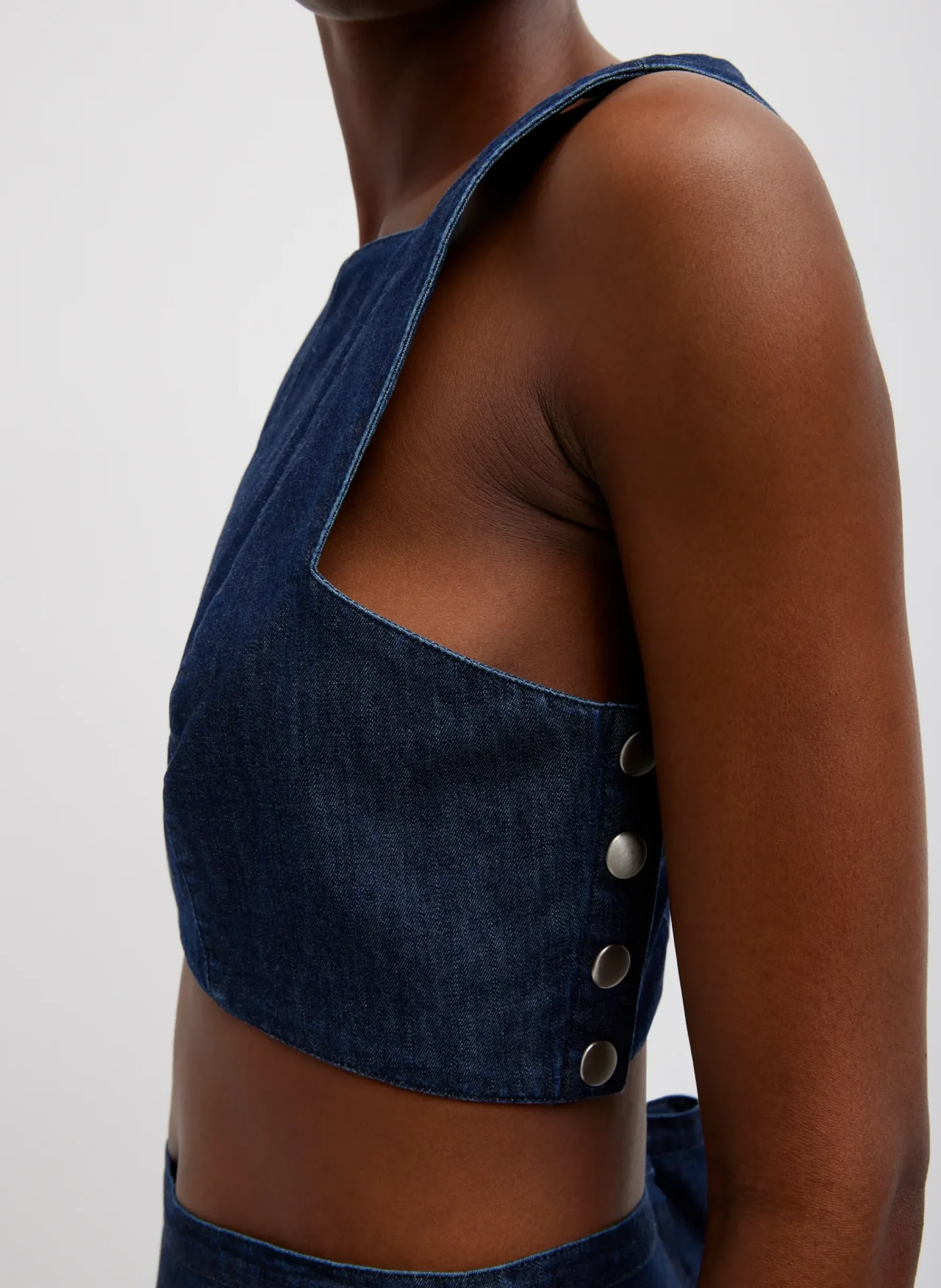 Summer Denim Square Neck Cropped Top-Tibi Clearance