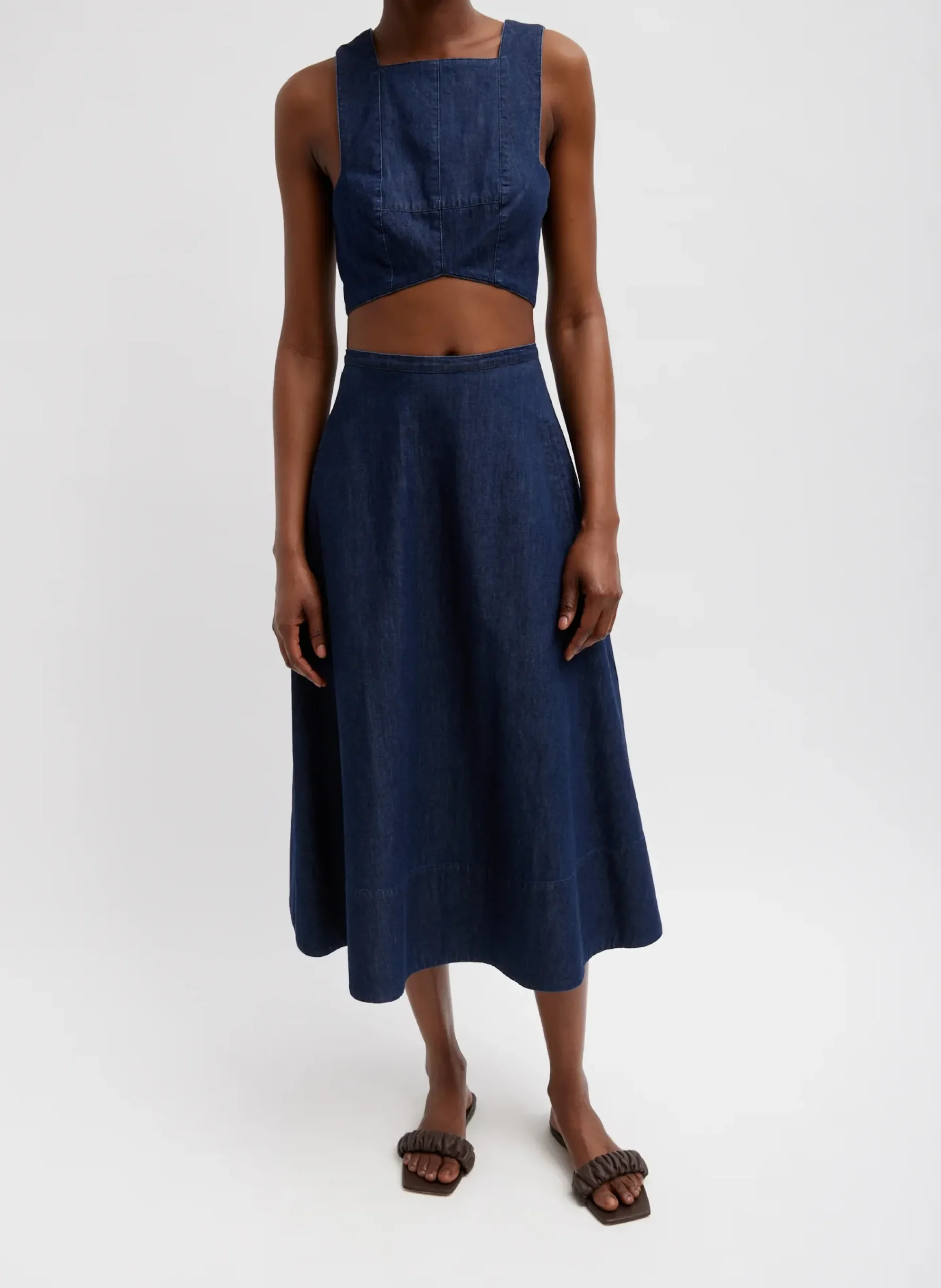 Summer Denim Square Neck Cropped Top-Tibi Clearance