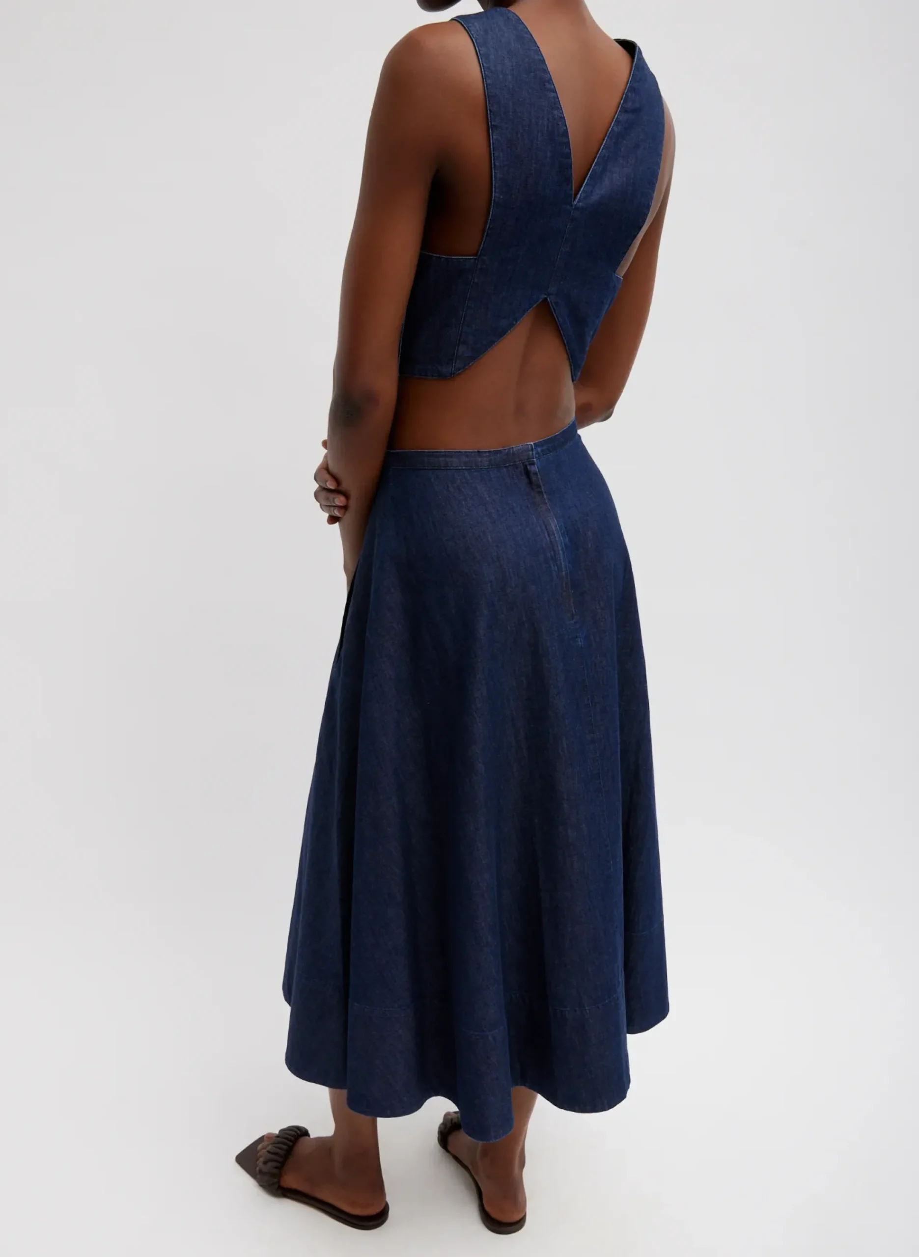 Summer Denim Square Neck Cropped Top-Tibi Clearance