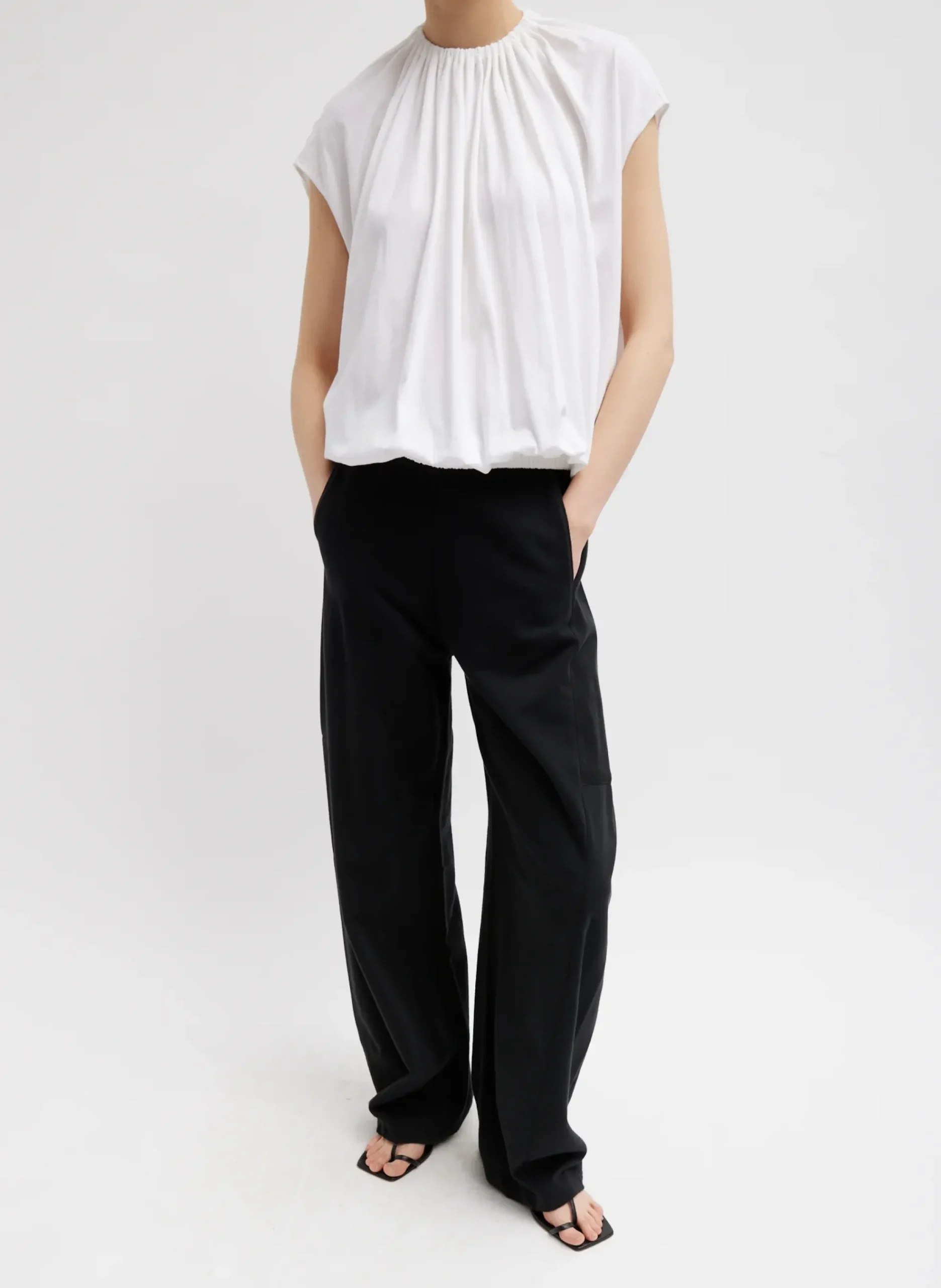 T-Shirting Shirred Neck Circular Top-Tibi Hot